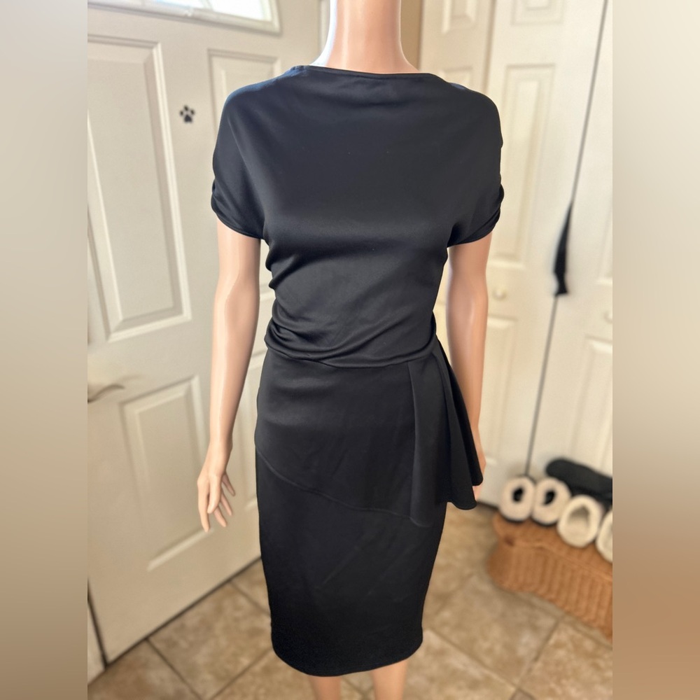 Classic Black Draped Sheath Dress size L
